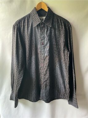 191 Unlimited Men's Long-Sleeve Patterned EmbroideredButton-Up Shirt - Dark Gray